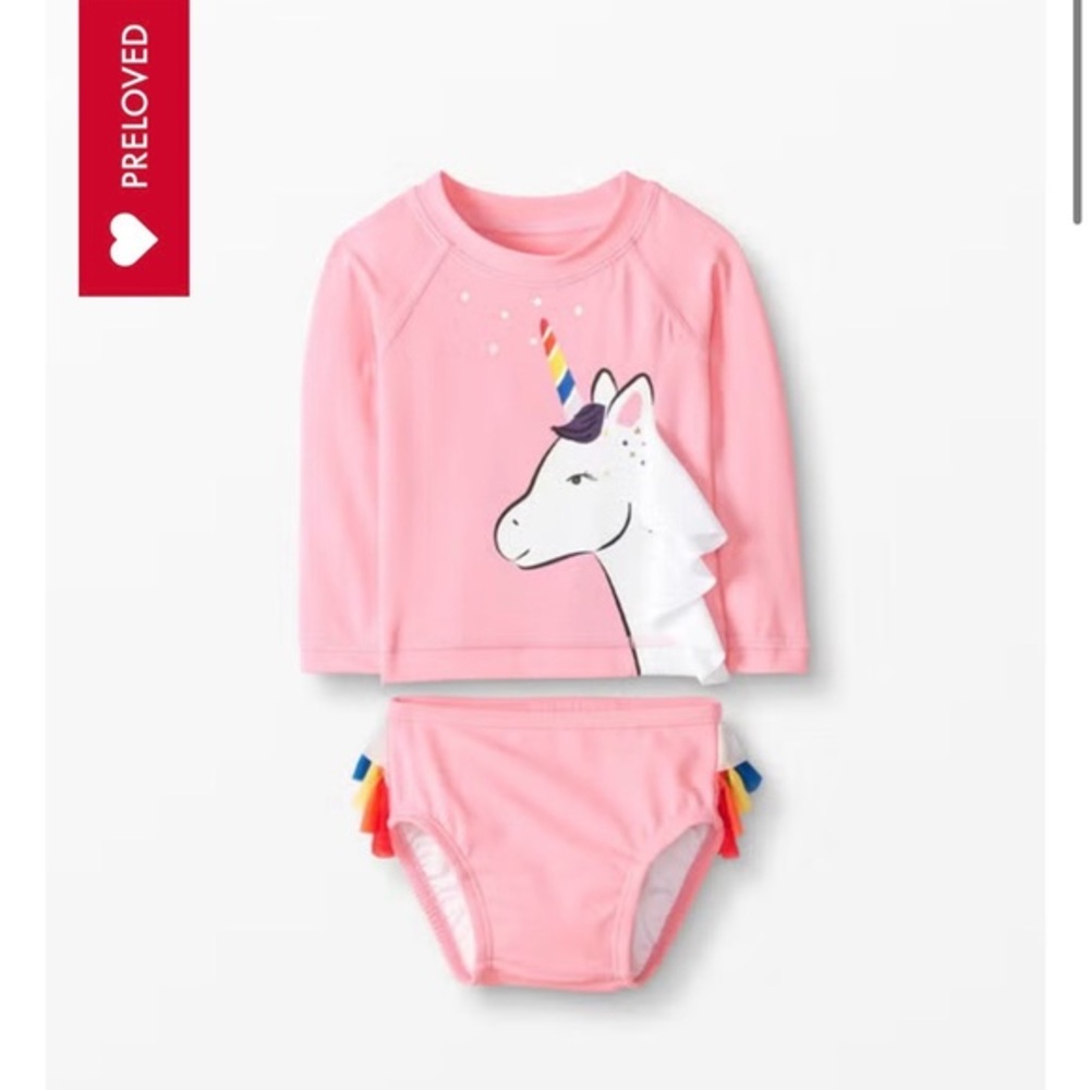 Hanna Andersson Pink Unicorn Rashguard Swim Set